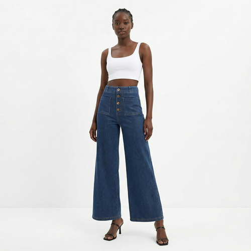 Indigo Straight Jeans – Relaxed High-Waist Fit