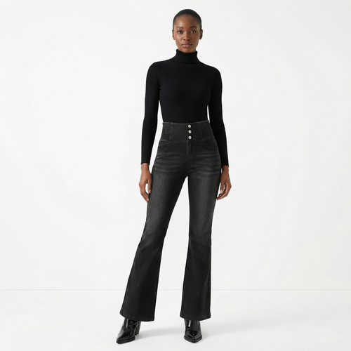 Noir Contour Jeans – High Waist Slim Flare