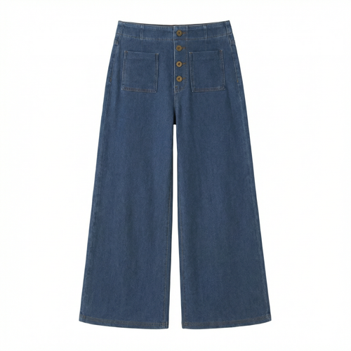 Indigo Straight Jeans – Relaxed High-Waist Fit